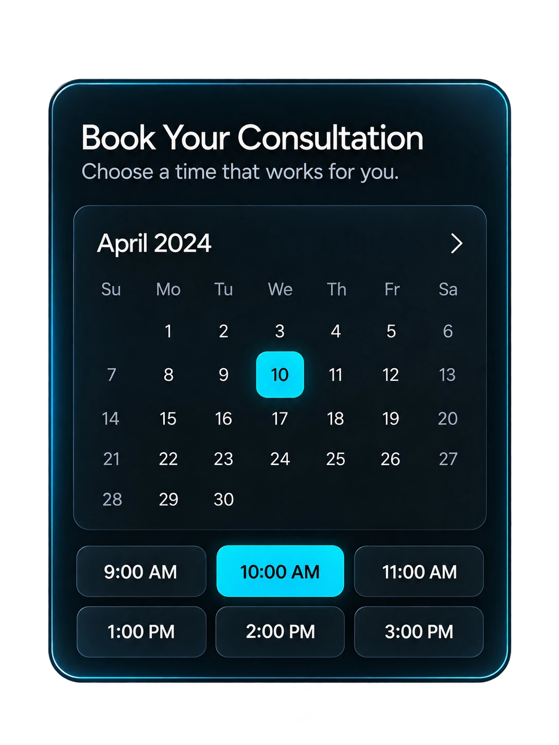 Sample Booking interface